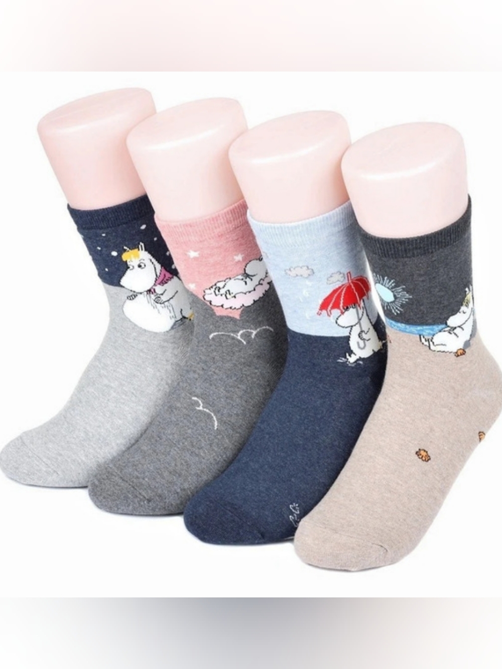 Moomin Print Crew Socks Set Of 4 Pairs New US 6-8 Snorkmaiden Moomintroll
